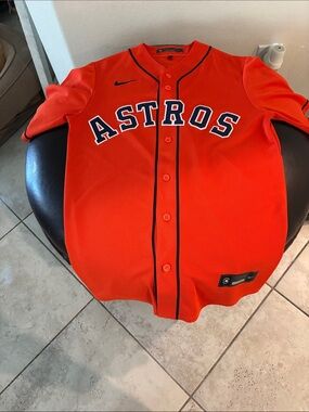 Nike Astros Bright Orange Button-Front Baseball Jersey